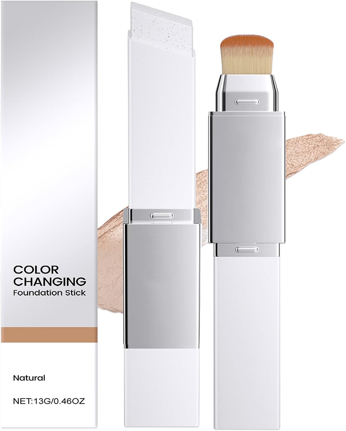 Color Changing Foundation Stick - 2-in-1 with Detachable Brush, Hydrating Concealer Base Makeup, Portable for Daily Use