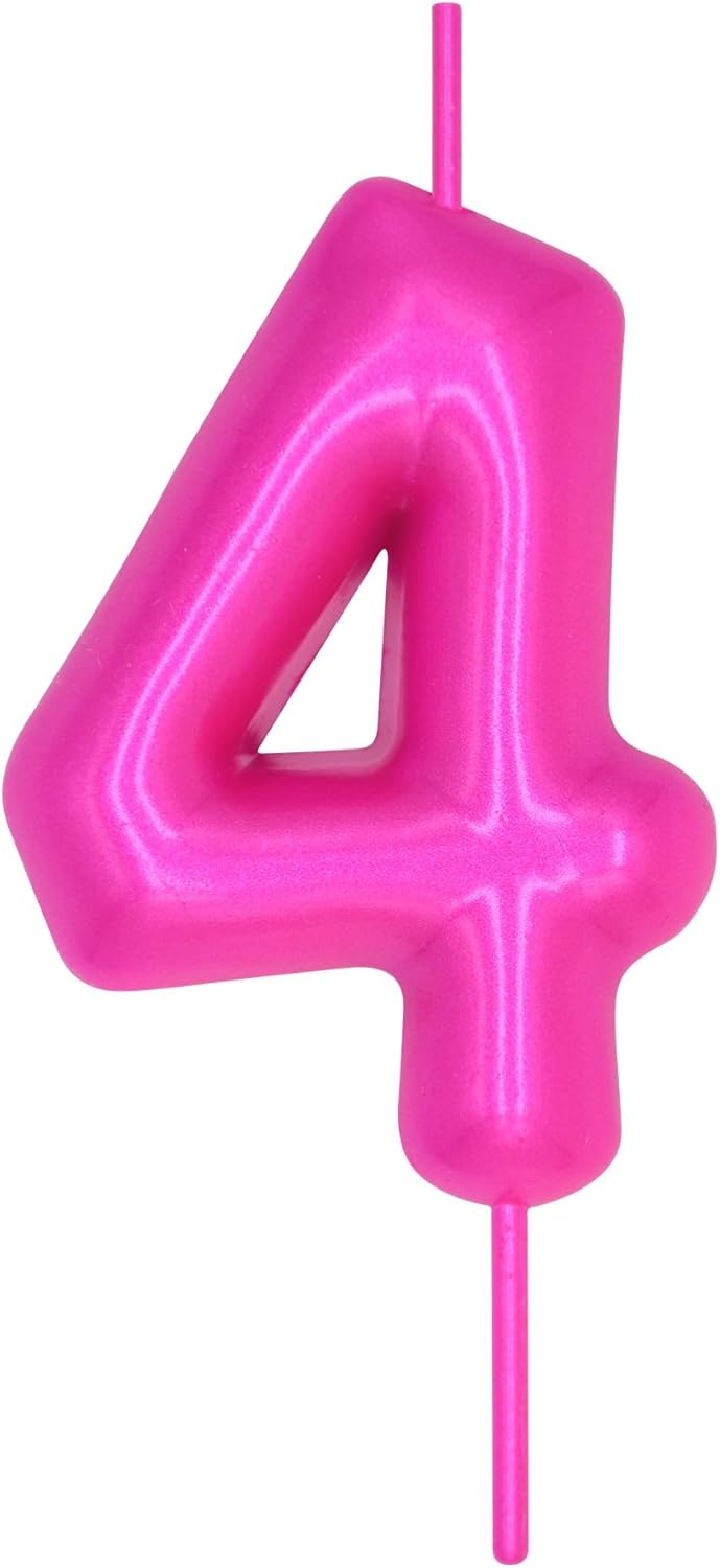 Candles & Holders - DERVENTA Birthday Candles Numbers Pink 2.36 inch Party Cake Topper 1 Piece (Number 4 Pink)