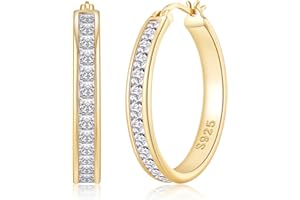 VEEDOFA Large Rhinestone Hoops Earrings for Women, Hypoallergenic Big CZ Hoops with Sterling Silver Post, 14K Gold/925 Sterli
