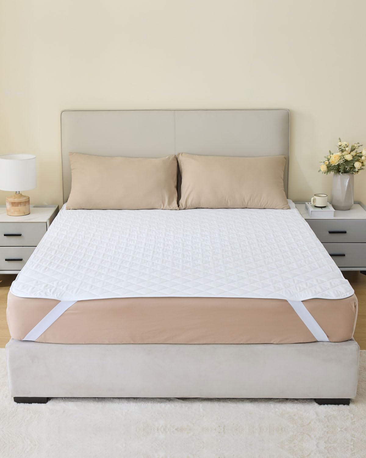 Photo 1 of KANECH Washable Waterproof Incontinence Bed Pads with Straps - 60"x80" Queen Size - Heavy Absorbency Mattress Pad for Adults, Elderly