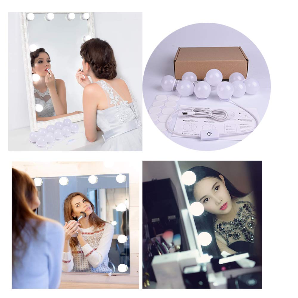 Luci Da Specchio Hollywood LOBKIN 10 Lampadine Dimmerabili Lampada da Specchio Cosmetico Lampada da Bagno LED Luce Dello per Trucco Fai da Te Apparecchio di Illuminazione con Dimmer e Alimentatore USB