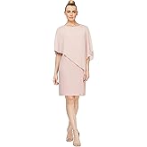 S.L. Fashions Women's Short Chiffon Beaded Capelet Dress (Petite and Regular)