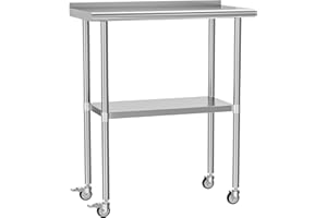 HOCCOT Stainless Steel Prep & Work Table with Adjustable Shelf, Backsplash and Wheels, Kitchen Island, Commercial Workstations, Utility Table in Kitchen Garage Laundry Room Outdoor BBQ, 18" X 30"