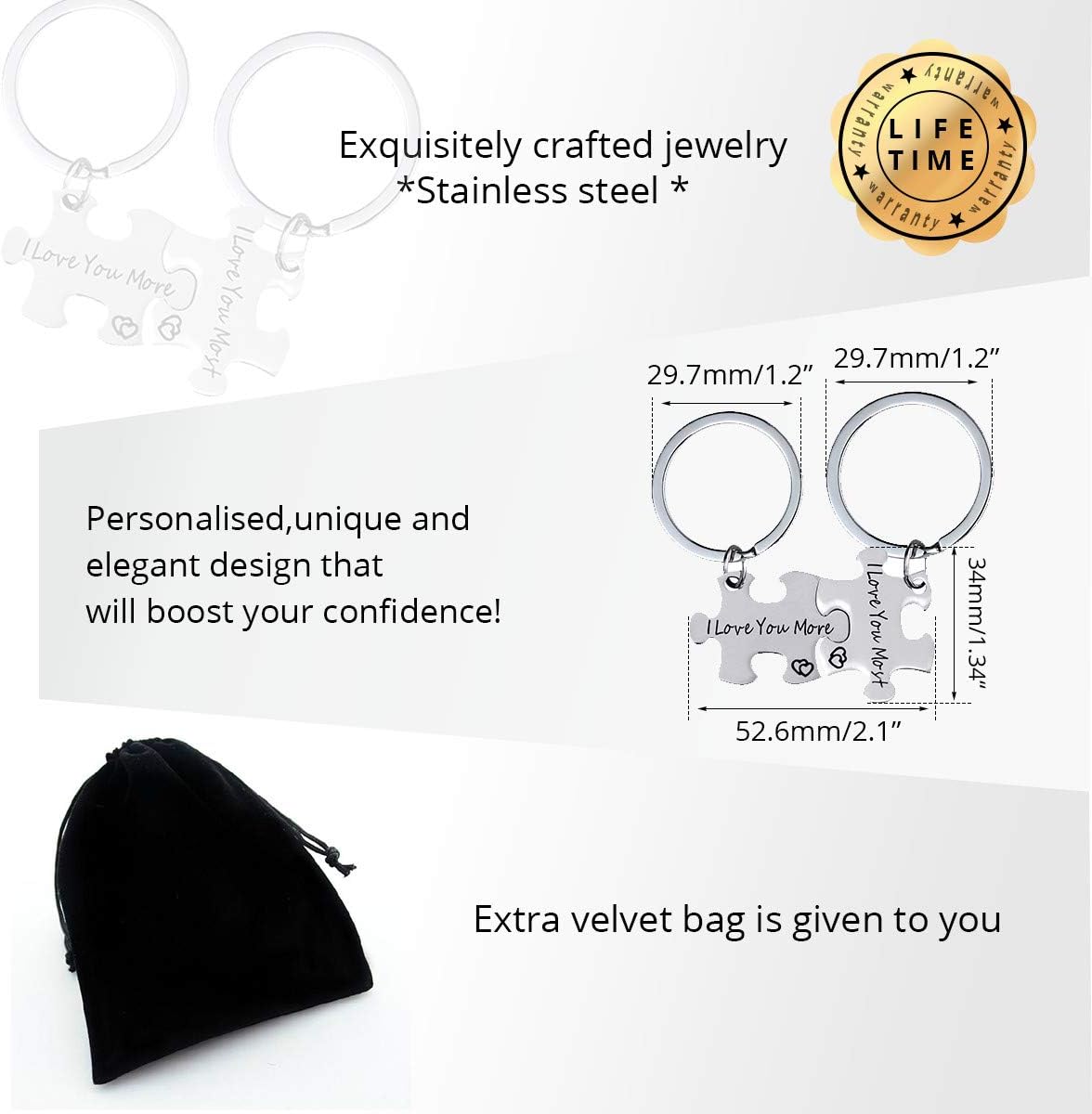 Couples Lovers Anniversary Keychain Stainless Steel Key Rings Chains Keyrings for Him and Her (Rose Gold - Image 5