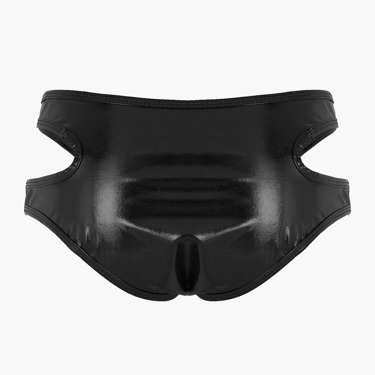 ACSUSS Women's Shiny Metallic Strappy Cutout Hipster Panties Low Rise Bikini Bottoms Black One Size: Clothing