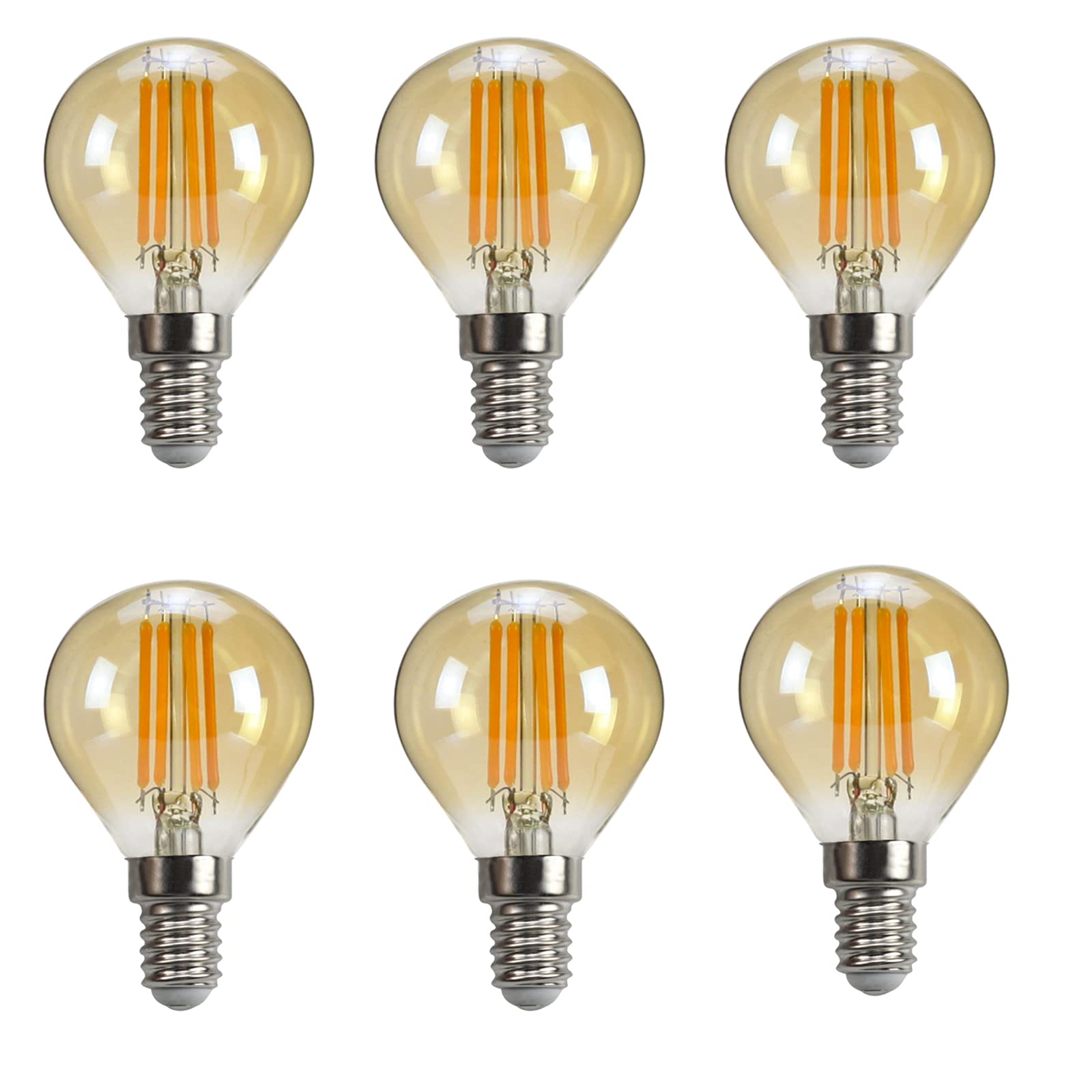 Photo 1 of YDJoo E14 LED Bulb 4W G45 LED Globe Filament Bulb Dimmable Edison Filament Light Bulbs 40 Watt Equivalent Warm White 2700K E14 European Base Amber Glass Round Vintage Light Bulb, 6 Pack