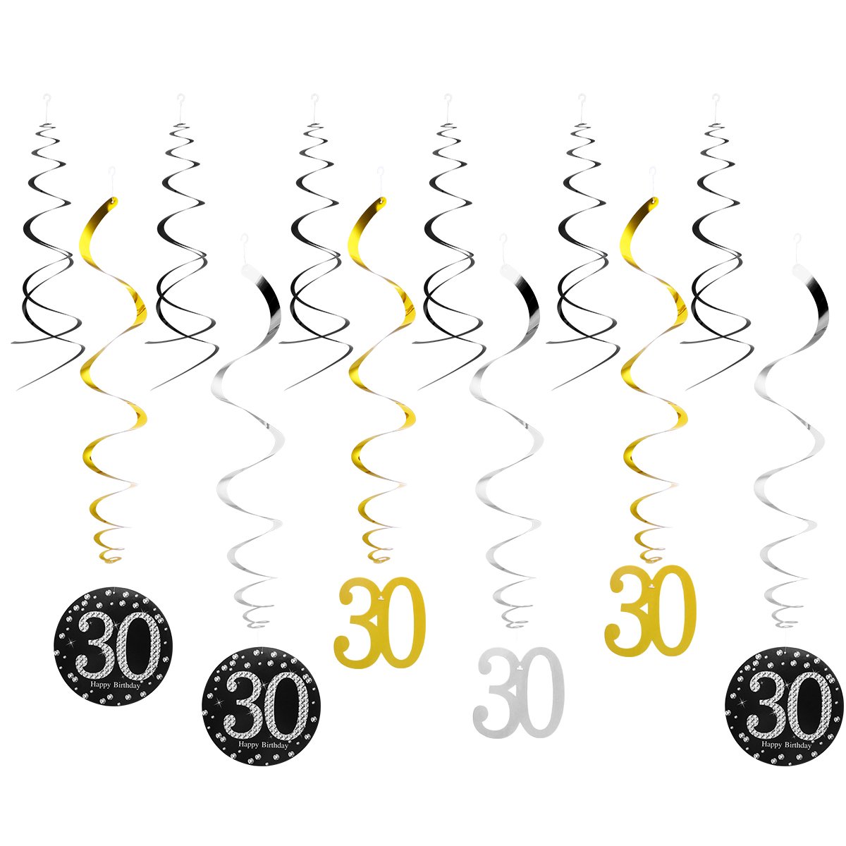 TOYMYTOY Ceiling Hangers 30th Birthday Party Wedding Anniversary Memorial Day Decorations Spiral Swirl Garlands 12pcs