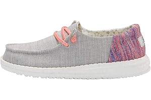 HEYDUDE Hey Dude Girl's Wendy Youth Linen Grey Multiple | Girl’s Shoes | Girl’s Lace Up Loafers | Comfortable & Light-Weight