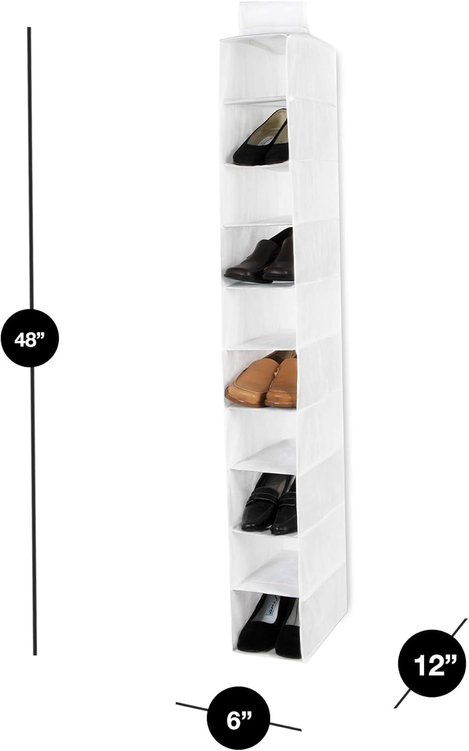 footwear rack online shopping on Amazon Com Smart Design 10 Shelf Shoe Rack Organizer W Hangable Hook Loop Includes 10 Shelves Polypropylene Fabric For Shoes Closet Kids Home Organization 12 X 48 Inch White Home Kitchen