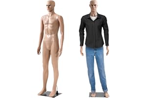 DOPINMIN Mannequin Torso Male Dress Form Manikin 73" Adjustable Detachable Realistic Full Body Model Display with Metal Base Plastic Head Turns Poseable Adult Dummy Stand