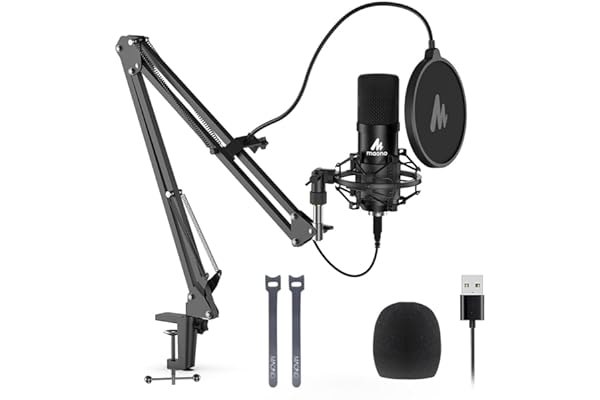 USB Microphone, MAONO 192KHZ/24Bit Plug & Play PC Computer Podcast Condenser Cardioid Metal Mic Kit with Professional Sound Chipset for Recording, Gaming, Singing, YouTube (AU-A04)