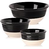 HASENSE Porcelain Mixing Bowls for Kitchen, 84/40/20 Oz Large Salad Serving Bowls Set of 3, Unique Thanksgiving Bowls Set for Entertaining Cooking Baking Serving Food, Nesting Bowls, Black