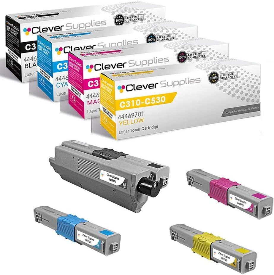 CS Compatible Toner Cartridge Replacement for for Okidata C330 44469801 Black 44469703 Cyan 44469701 Yellow 44469702 Magenta C17 C310dn C310 C330 C331dn C531 C330dn C530 C531d MC562 4 Color Set.