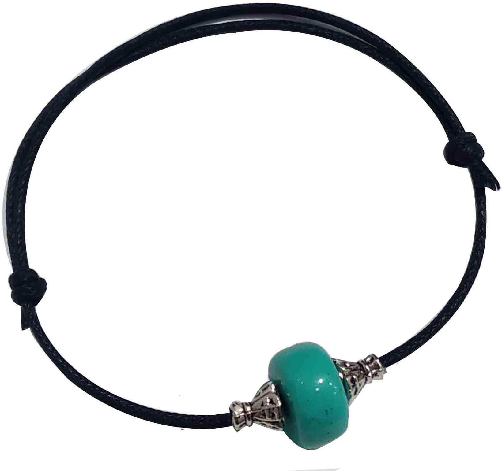 Gurjari Adjustable Black Thread Anklet with Acralic + Oxidised Beads for Girls