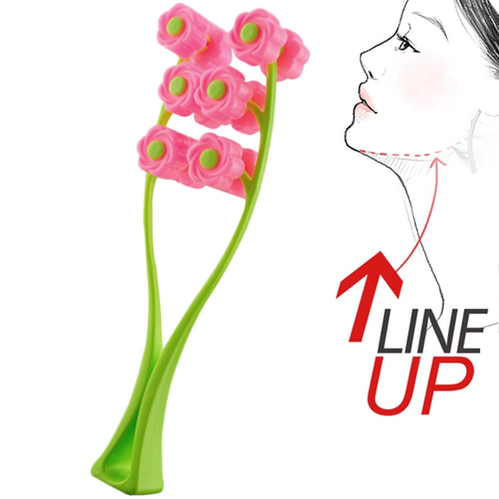 Careshine Pink Green 12 roller wheels Face Cheek Massager Slimming Remove Chin Neck Facial Massager