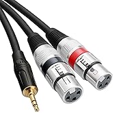 TISINO Dual XLR to 3.5mm Stereo Mic Cable, 2 XLR Female to 1/8 Inch Mini Jack Y-Splitter Breakout Lead Microphone Cord - 3.3 