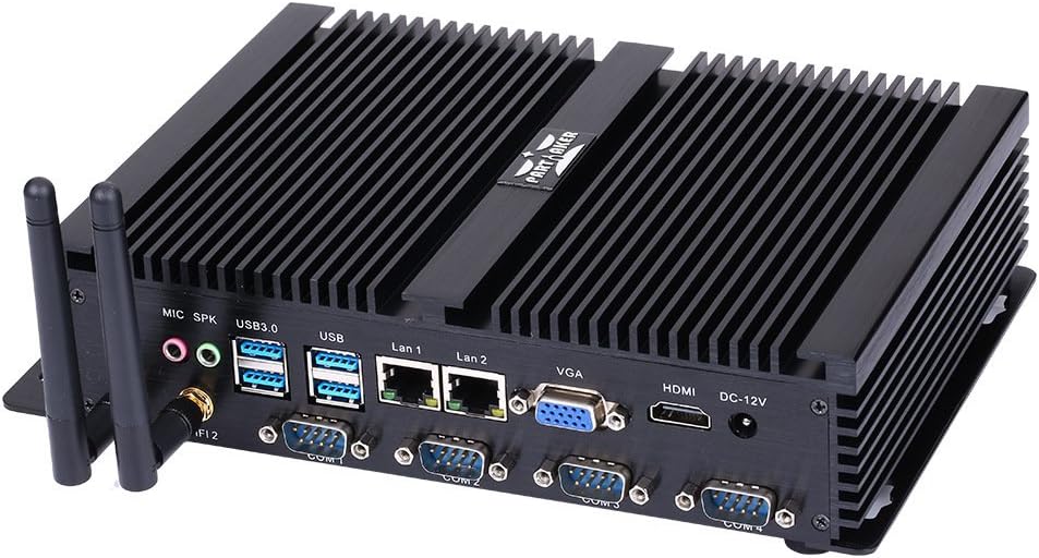 PartakerPowerful Mini Desktop Computer, Fanless Industrial PC, Intel Celeron 1007U/1037U, 4GB Ram 64GB SSD, 2xNICs, 4xUSB 3.0, 4xCOM RS232, HD Port, Aluminum alloy chassis, Windows 11 Pro