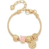 18K Gold Plated Zodiac Constellation Bracelet for Women, Cute Love Heart Charms Bracelet Chain Wrap Jewelry Gift