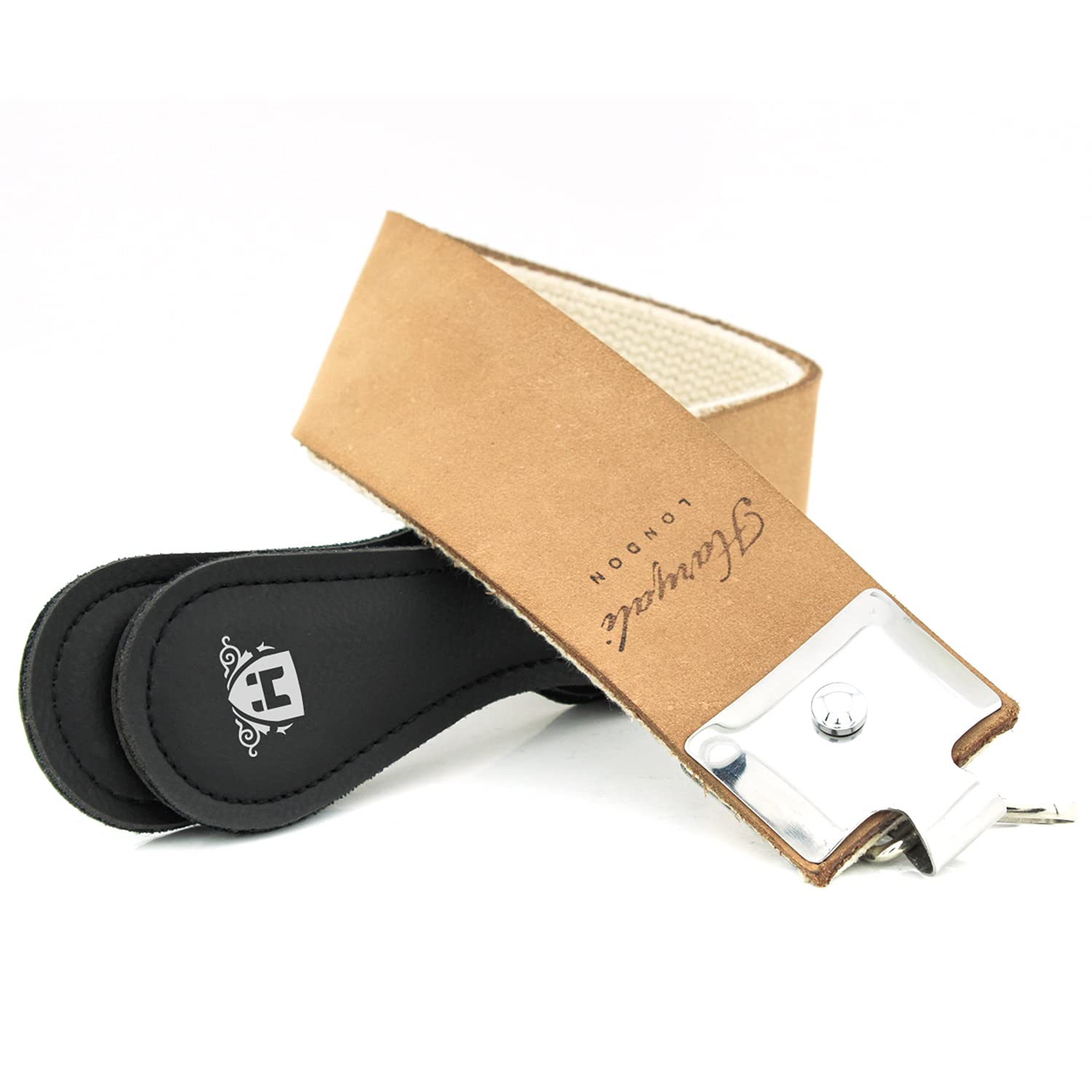 Haryali London Razor Sharpener - Genuine Leather Strop With Handles - Double Sided Knife Sharpener - Zero Waste Straight Razor