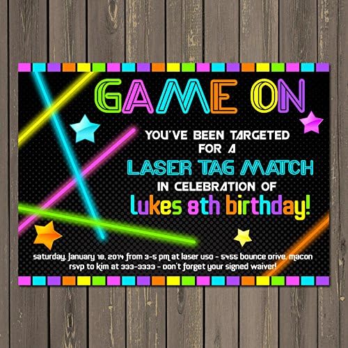 Laser tag Neon Look Birthday Party Invitation - Glow in the Dark Themed Party Invite - Boys or Girls birthday theme - Custom