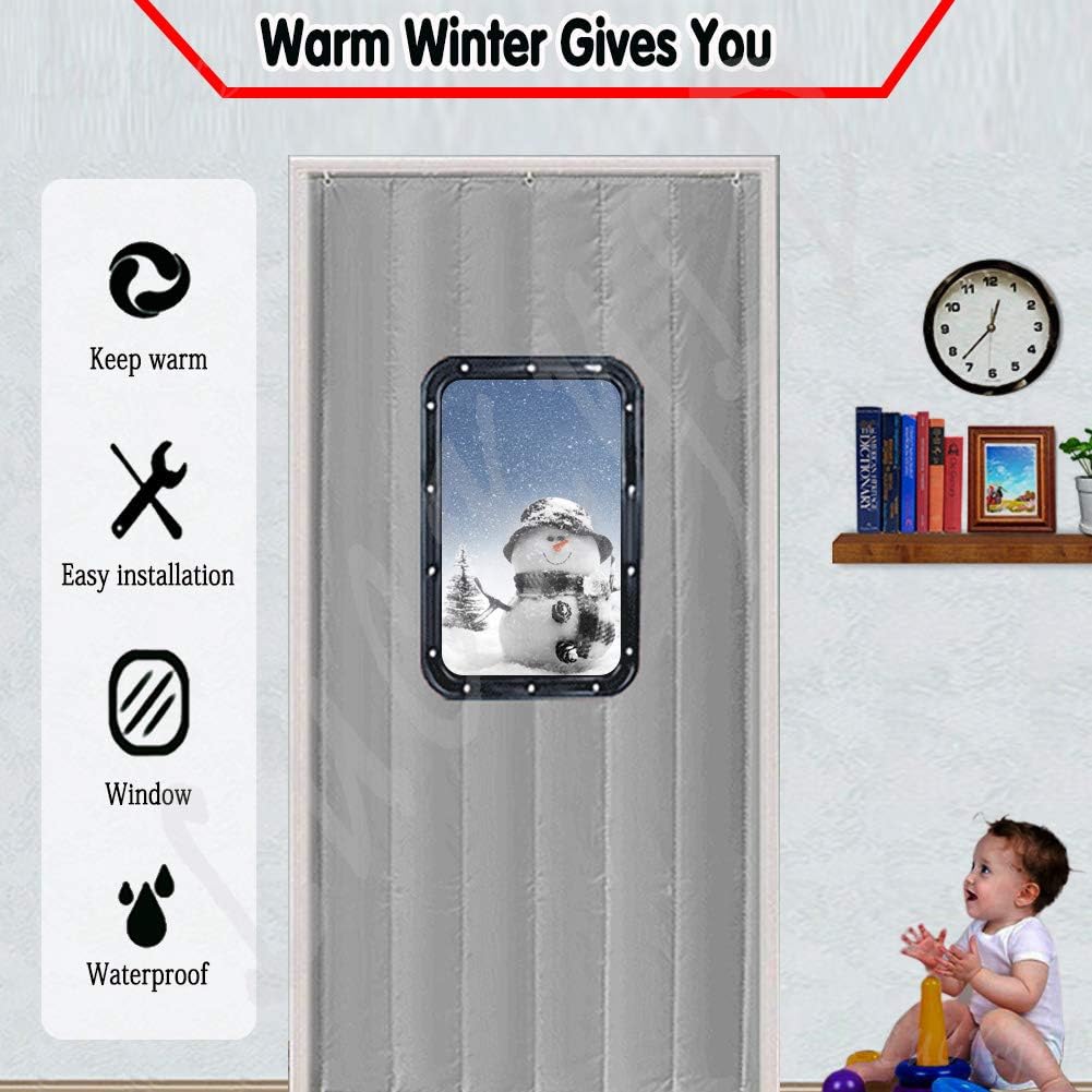 Luckyld Winter warm curtain, Seal Mute Soundproof Door screen closure Keep Warm Waterproof Automatically closed For Living room, Patio door Grey-W100xH230cm