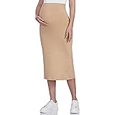 POSHDIVAH Women's Maternity Skirt Over The Belly Midi High Waisted Solid Stretchy Pregnancy Pencil Skirt