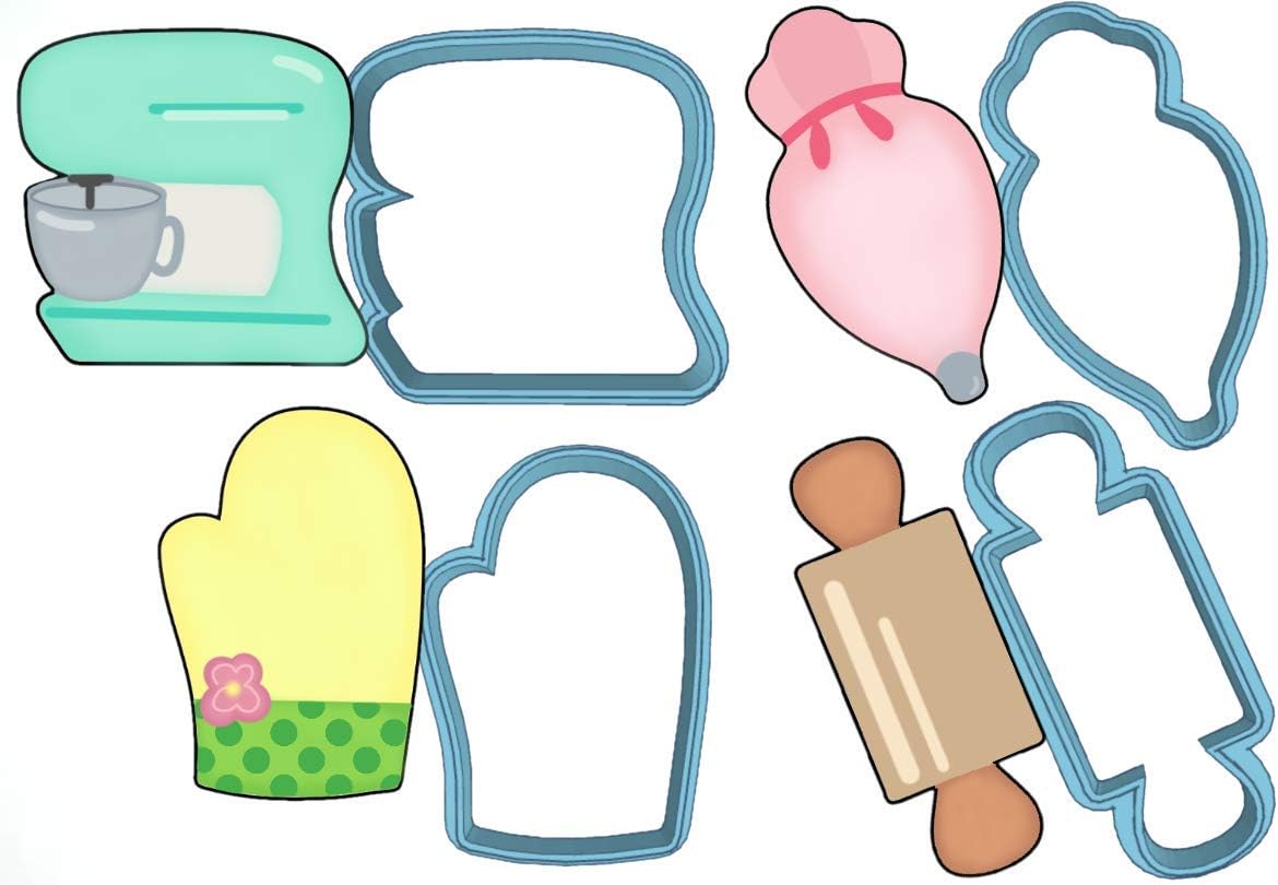 Baking Cookie Cutter - American Confections - Whisk, Stand Mixer, Rolling Pin, Oven Mitt - Set of 4