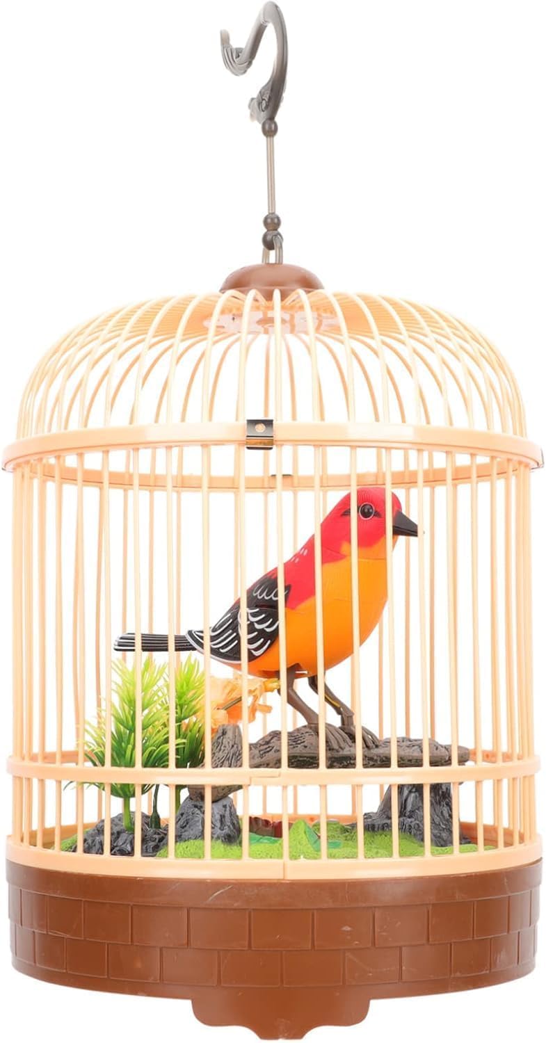 Ark Musical Bird in Cage Realistic Parakeet Toy Realistic Sound Activated Realistic Sounds Sound Activation Bird Cage Toy Roman Aquarium Decor Funny Bird Toy Sports Product Plastic
