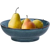 Ronanemon Ceramic Fruit Bowl,10.2" Decorative Bowl, Large Fruit Bowl for Kitchen Counter, Pedestal Bowl, Kitchen Counter Décor, Bread Candy Snacks Organizer(Starry sky blue)