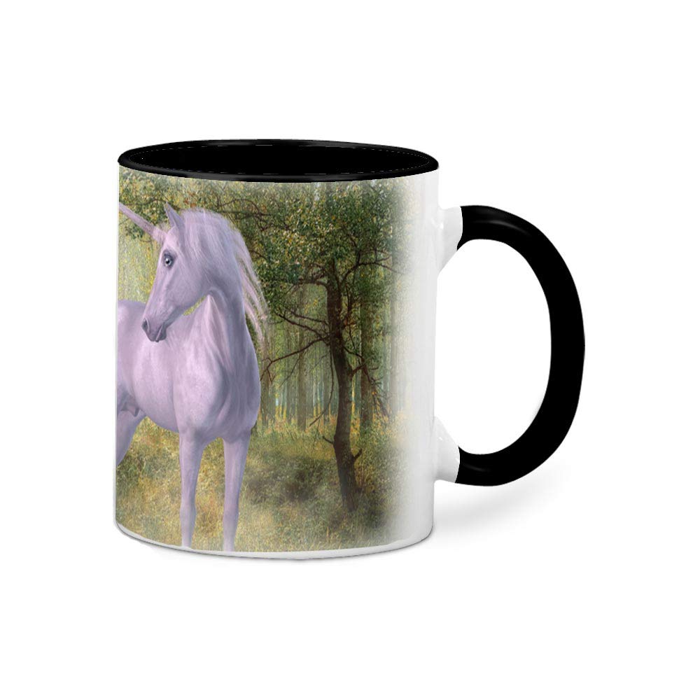 Unicorn Ceramic Coffee Tea Hot Chocolate Mug Black Rim Handle & Inside