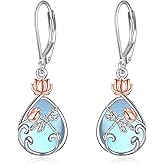 AOBOCO Christmas Gifts Butterfly/Dragonfly/Bee/Ladybug Earrings for Women 925 Sterling Silver Rose Lotus Tulip Flower Filigree Dangle Teardrop Moonstone Larimar Turquoise Abalone Shell Black Onyx Leverback Earrings Jewelry Birthday for Mom Friends Wife