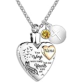 LuxglitterLin Heart Urn Necklace for Ashes Cremation Memorial Keepsake Jewelry for Loved Ones -Your Wings were Ready My Heart was Not