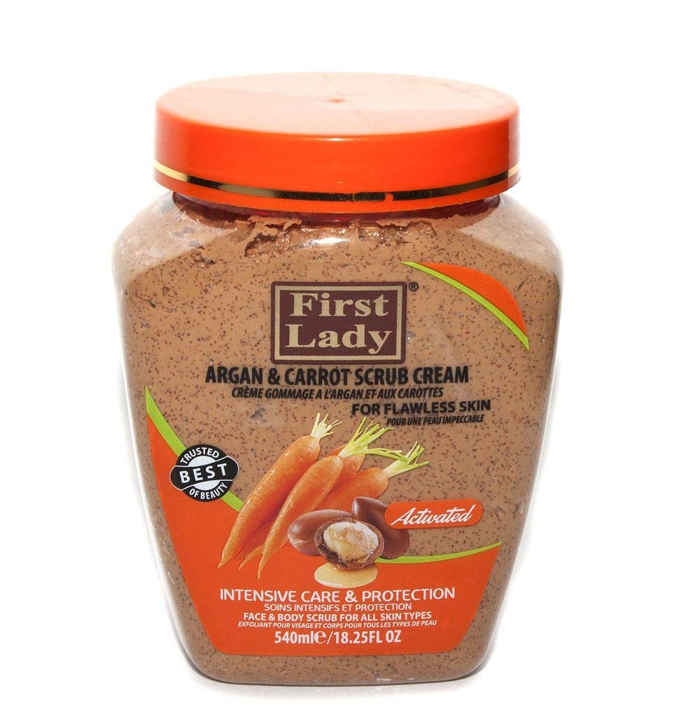 First Lady Activated Argan & Carrot Scrub Cream 540ml - For flawless skin - Face & Body + First Lady Herbal Hair Oil 30ml