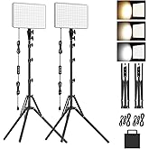 2-Pack LED Video Lighting Kit, Anautin 15W/1700Lux Photography Lighting with Tripod Stand, 2500-8500K Dimmable Streaming Light for Video Recording, Gaming, Podcast, Barber, Salon, TikTok, YouTube