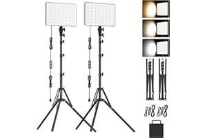 2-Pack LED Video Lighting Kit, Anautin 15W/1700Lux Photography Lighting with Tripod Stand, 2500-8500K Dimmable Streaming Light for Video Recording, Gaming, Podcast, Barber, Salon, TikTok, YouTube