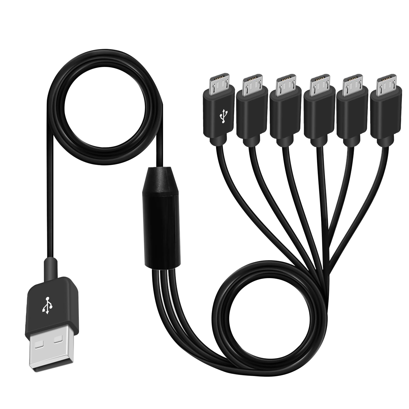 Maxhood Micro USB Splitter Cable, Multi Charging 6 in 1 USB 2.0 Type A Male to 6 Micro USB Male Y Splitter Charging Cable for Cell Phones and More, 5ft