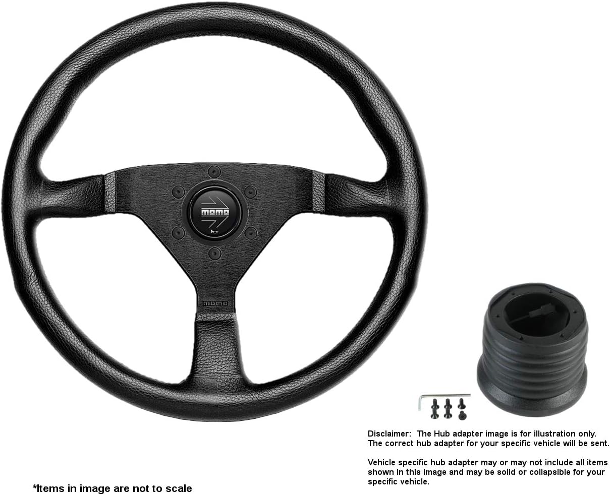 MOMO Montecarlo 350mm (13.78 Inches) Leather Steering Wheel w/Brushed Black Anodized Spokes and Crowder's Hub Adapter for Ford Bronco Part # MCL35BK1B + C/5488