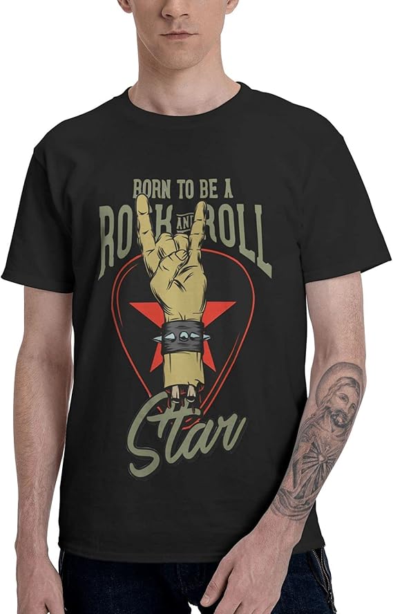 Born to Be Rock and Roll Mens Short Sleeve Casual Shirts Athletic Slim Fit Tee Shirt