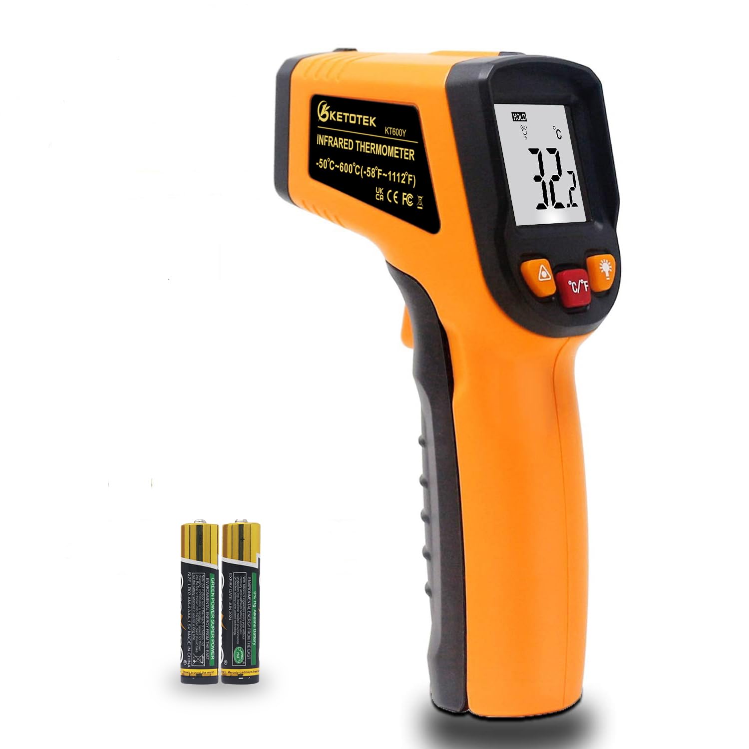 Photo 1 of Ketotek Digital Infrared Thermometer Temperature Gun -58°F-1112 °F(-50°C - 600°C) Handheld Non Contact IR Laser Thermometer KT600Y for Cooking Meat Refrigerator Pool Pizza Oven BBQ Food