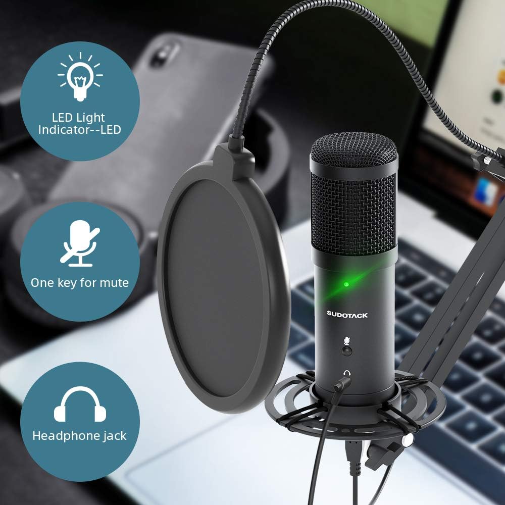 USB Streaming PC Microphone, Zero-Latency Monitoring SUDOTACK Professional 192kHz/24Bit Studio Cardioid Condenser Mic Kit with Mute Button&Headphone Output, for YouTube, Karaoke, Games, Home Recording: Home Audio & Theater