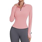 Avoogue Womens Long Sleeve Workout Tops Quick Dry Quarter Zip Pullover Crop Slim Fit Althletic Golf Shirts with Thumb Holes