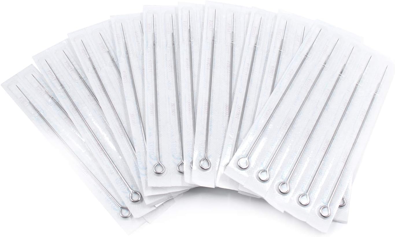 Biomaser 50pcs Tattoo Needles 1/3/5/7/9/11/13RL Stainless Steel Round Liner Professional Permanent Tattoo Tool Kit (5RL)