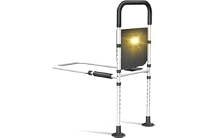 FOSDALING Bed Rails for Elderly Adults Safety: Adjustable Heights Assist Side Bed Rail with Motion Light & Storage Bag - Bed Railing Handle Support Bar Guard Rails Hold up to 350 Lbs for King Queen Full Twin