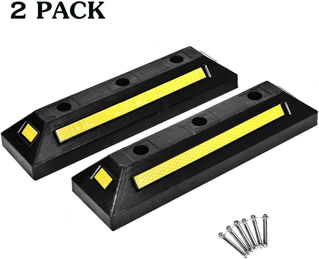 Cozylifeunion 2 Pack Heavy Duty Rubber Parking Blocks Curb Guide Car Garage Wheel Stop Stoppers for Car, Truck, RV, Trailer, and Garage