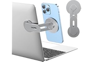 MAGDIGITEH Magnetic Phone Holder for Laptop for MagSafe for iPhone 16/15/14/13/12 & All Phones, 180°Adjustable Phone Side Mount for Computer Monitor for Tesla, Desktop Cell Phone Bracket, Gray