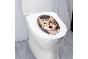 Iprokiu Cute Animal Toilet Sticker Waterproof 3D Funny Dog Cracking Toilet Seat Lid Decal Bathroom Wall Sticker Squirrel Toilet Lid Decal Home Decoration (Lovely Cat)