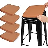 SINOSSO Modern Faux Leather Bar Stool Cushions 4 Pack, Leathaire Magnetic Small Chair Pads for Cafe Bistro Stackable Metal Stools (Square, Orange, 4)
