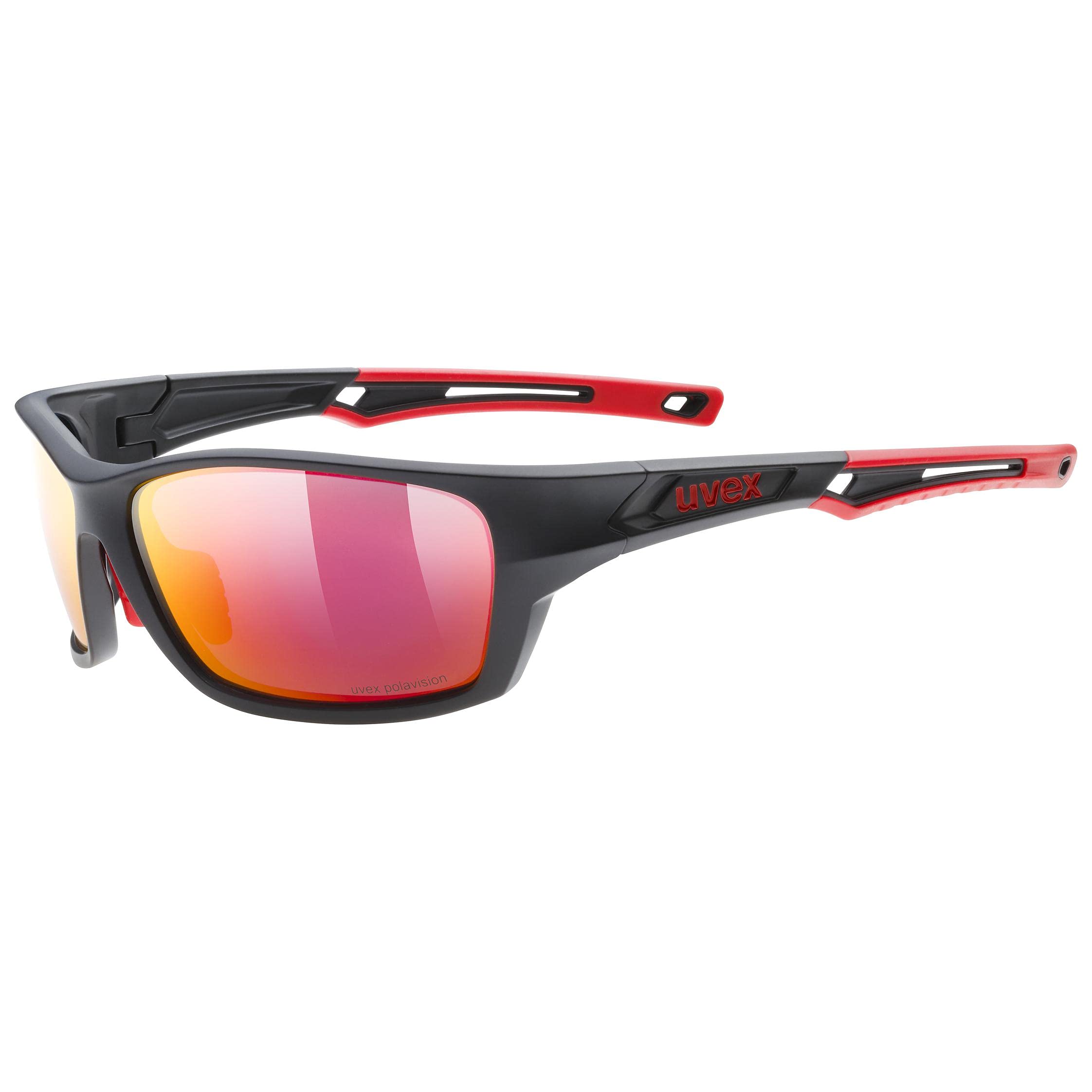 uvex Sportstyle 232 P - Sports Sunglasses for Men and Women - Polarized Lenses - Comfortable & Non-Slip - Black Matt Red/Red - One Size