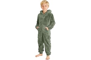 Generic Boys Girls Onesie Fuzzy Fleece Jumpsuits One Piece Sherpa Romper Zip Up Hooded Warm Onesie with Pocket Winter Clothes