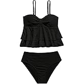 SHENHE Girl's Ruffle Tankini Swimsuits 2 Piece Spaghetti Strap Layered Eyelet Bathing Suits